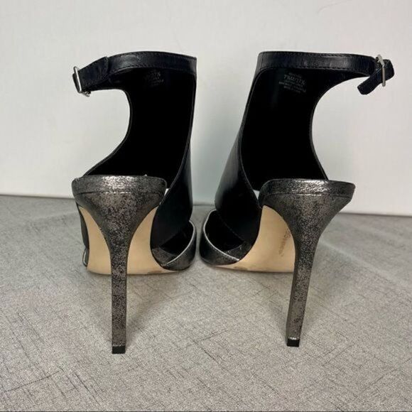 BCBGeneration Chaser Black Leather Pewter Stiletto Heel Nwt - Picture 4 of 11